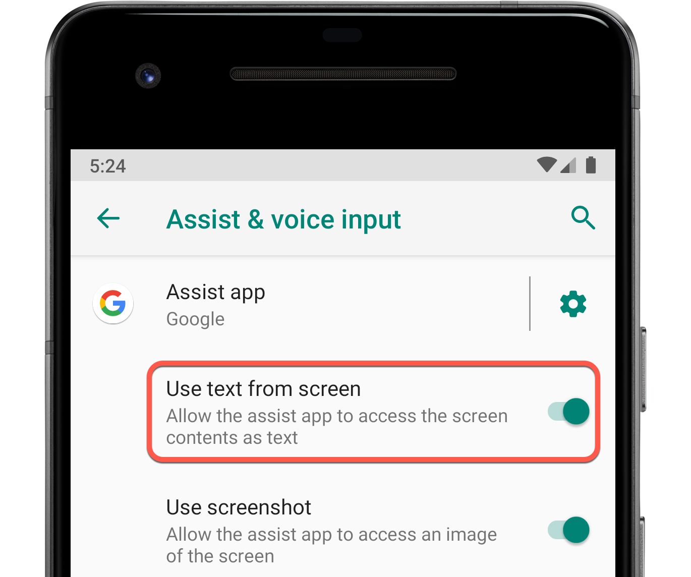 In device settings, users must enable the 'Use text from screen'
            for foreground app invocation to work.
