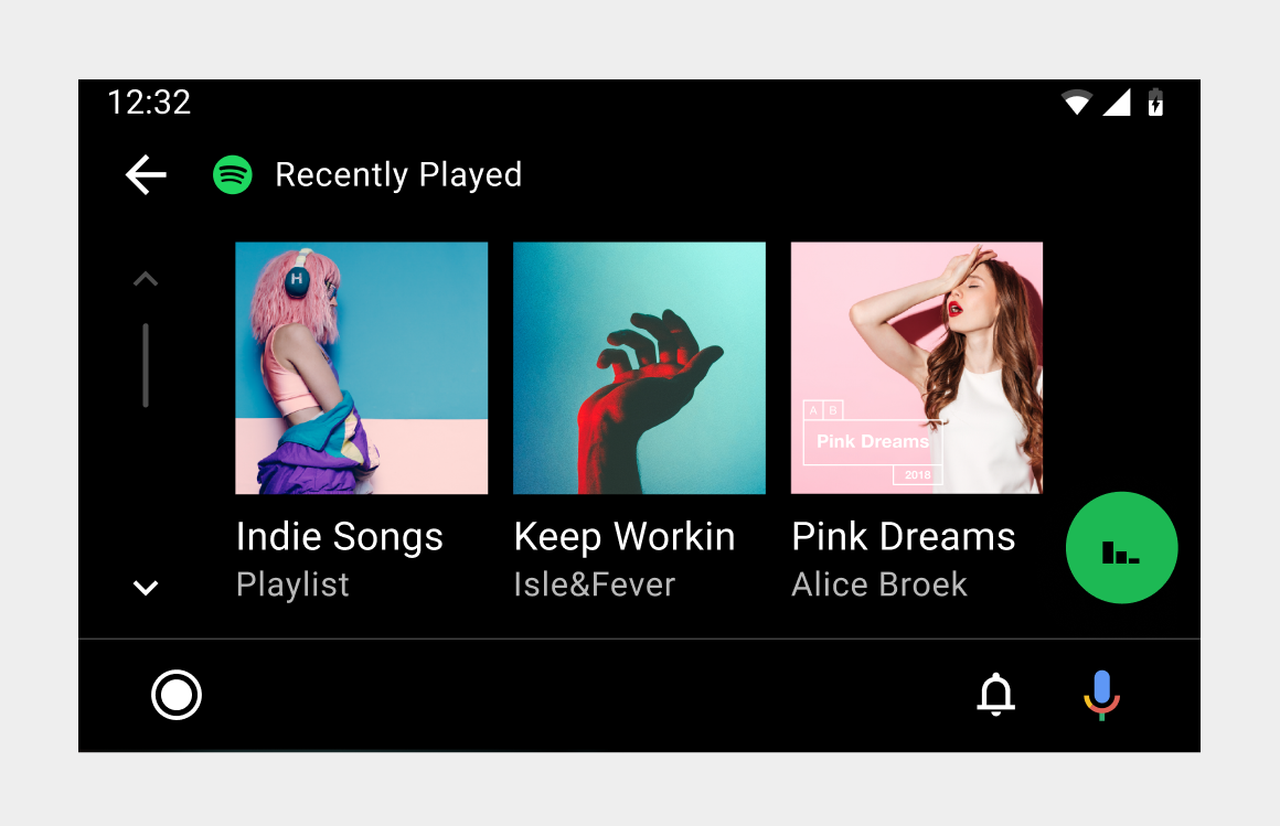 Screenshot with scrolling grid of recently played songs