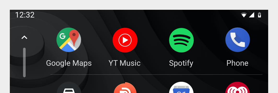 Ejemplo de la fila de apps sugeridas con 4 íconos y títulos de apps