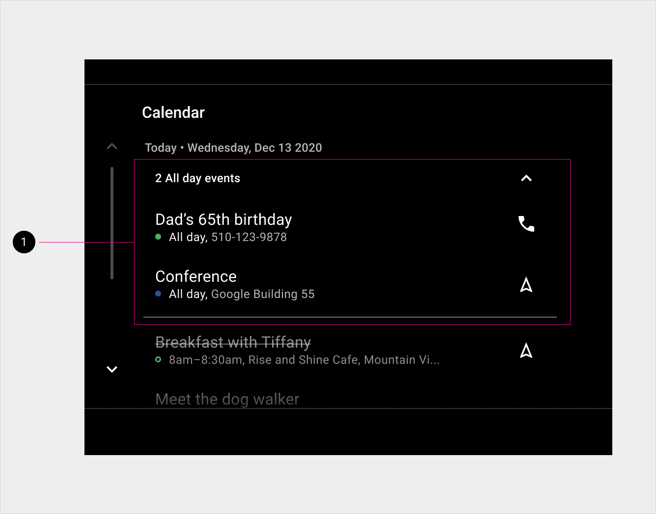 Tampilan kalender Acara sepanjang hari Hari ini