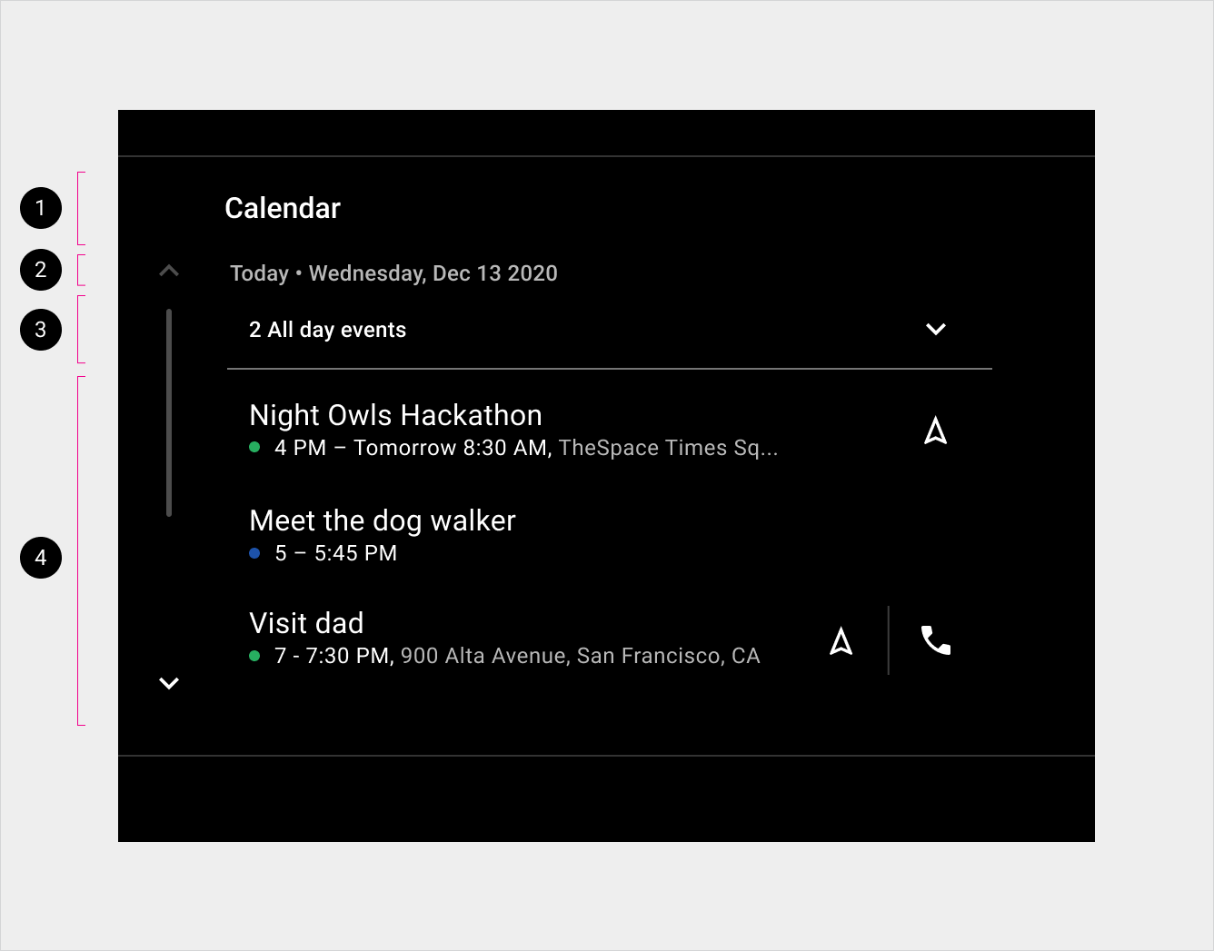 Calendar view of Today's events