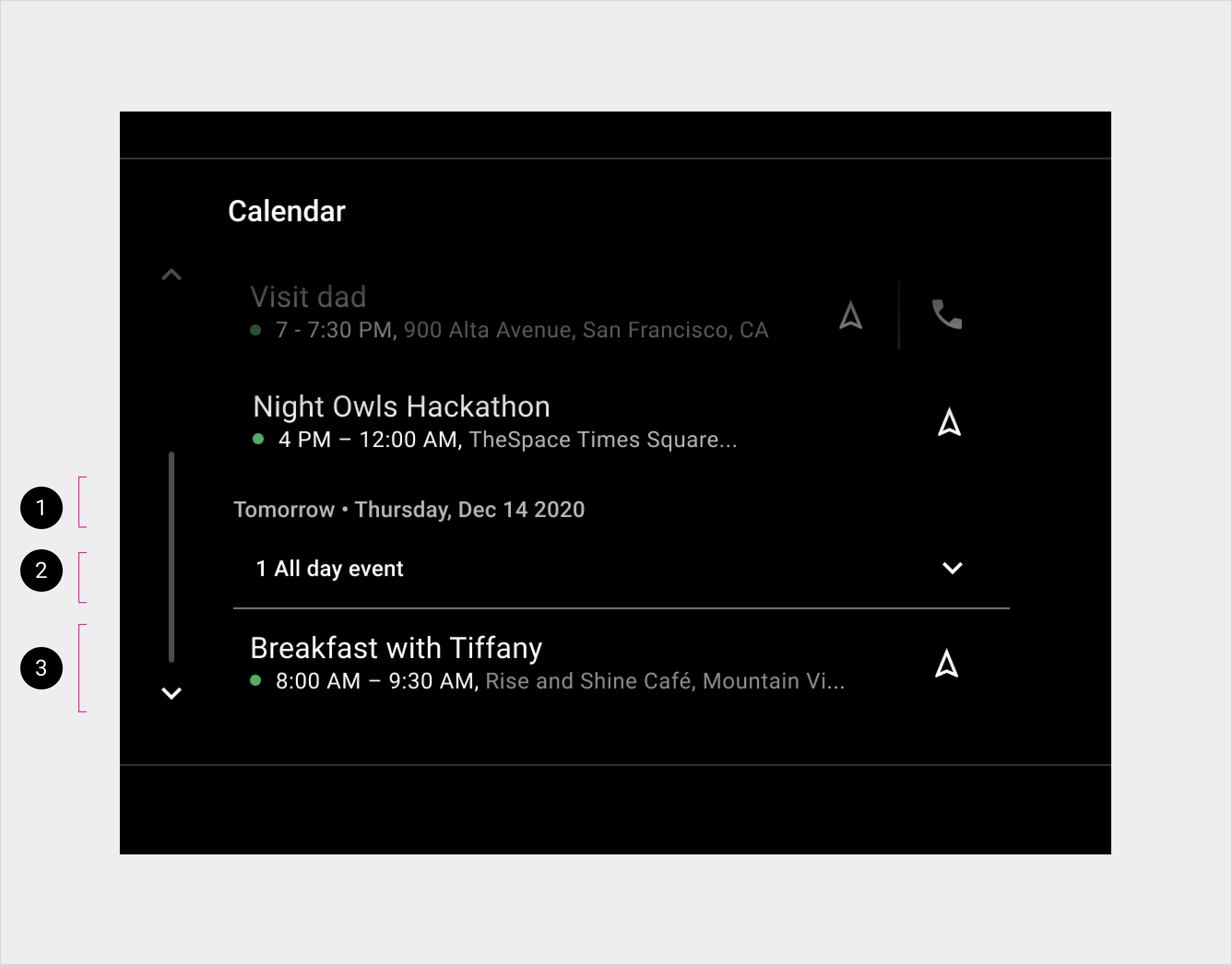 Calendar view of tomorrow's events