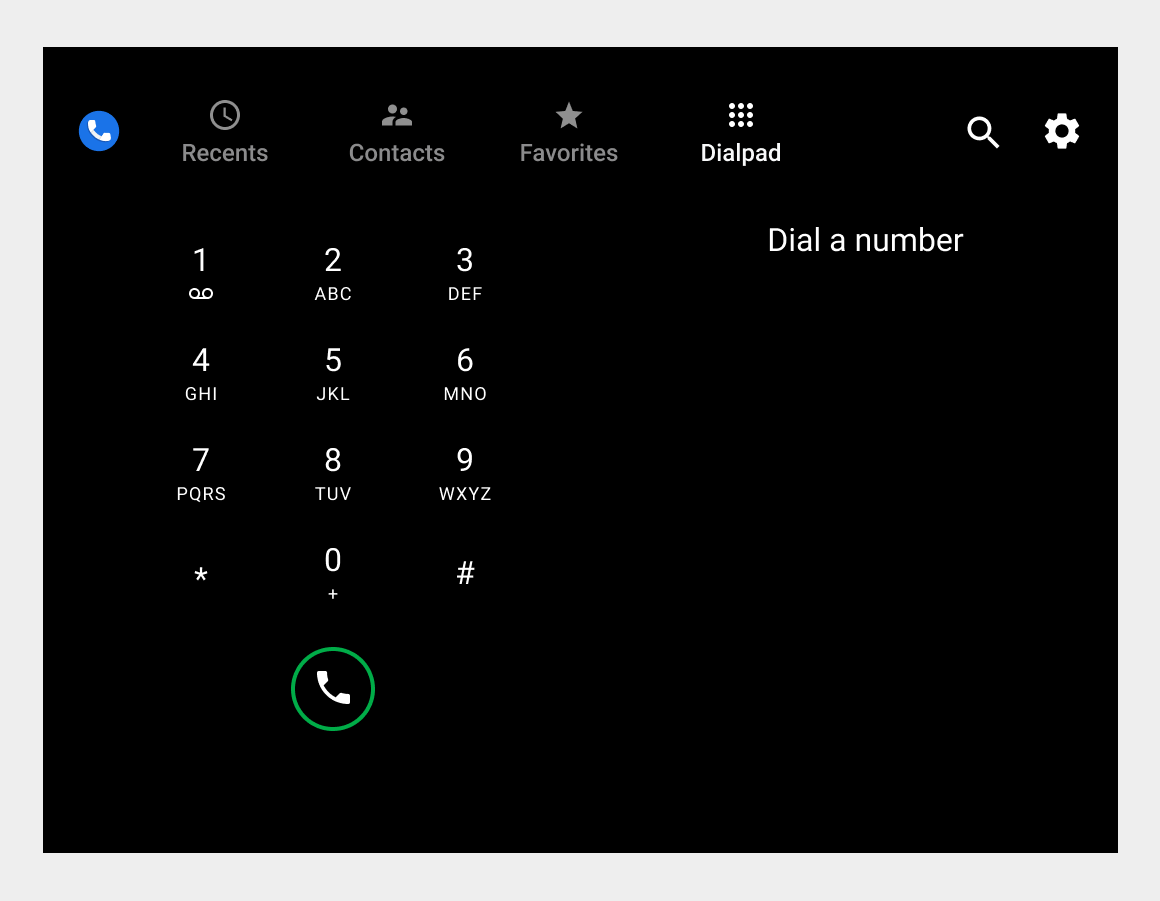 Dialpad tab, horizontal orientation