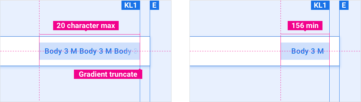 Maximum button label length is 20 characters. Minimum button width is 156dp.