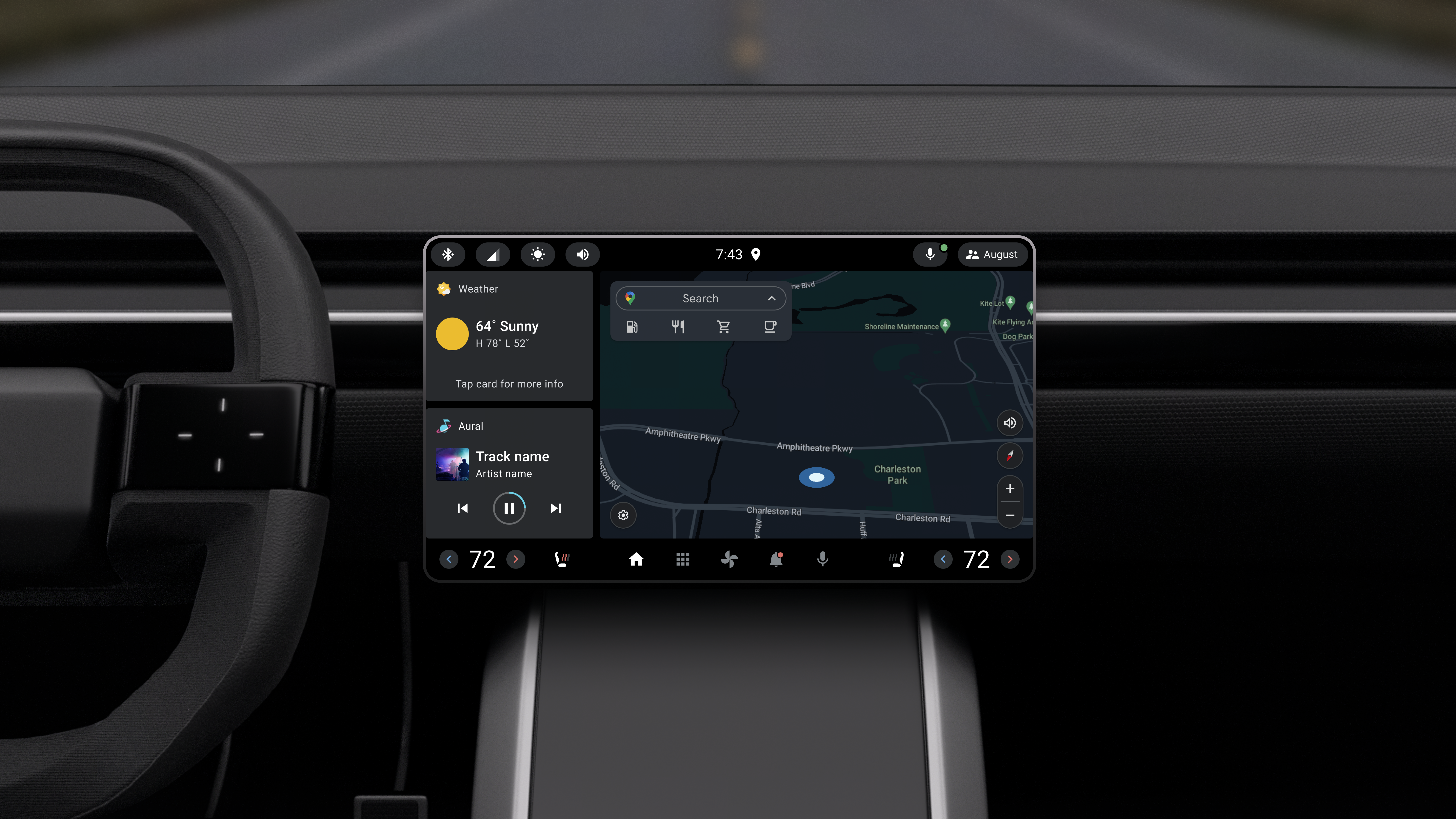 Bảng điều khiển ô tô với màn hình nhỏ ở định dạng ngang cho thấy thiết kế tham chiếu