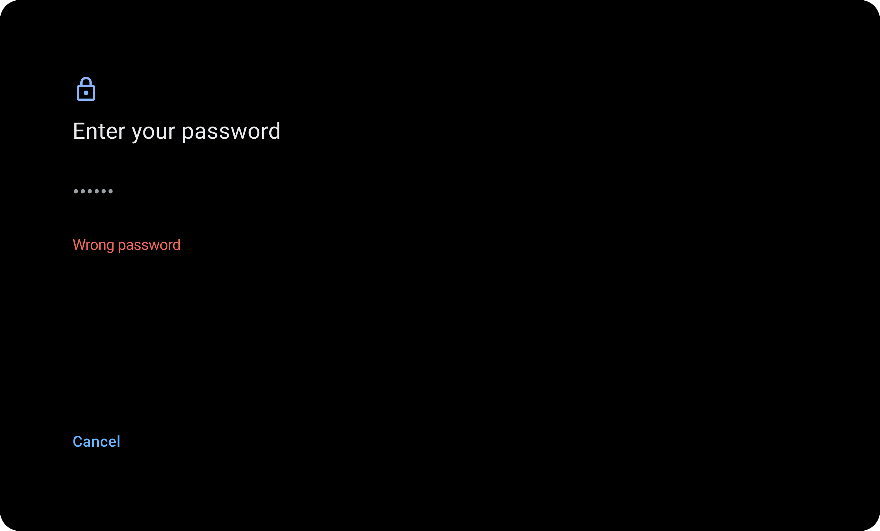 Màn hình lỗi mật khẩu