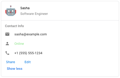 Example contact card