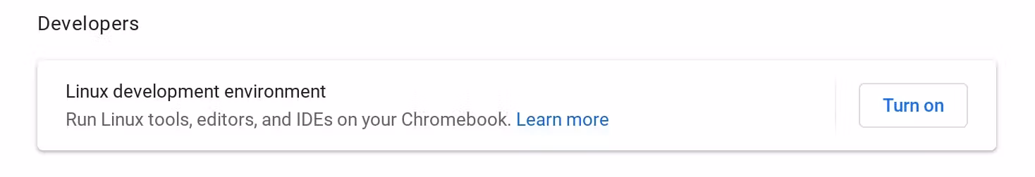 Enable Linux from Chrome settings.