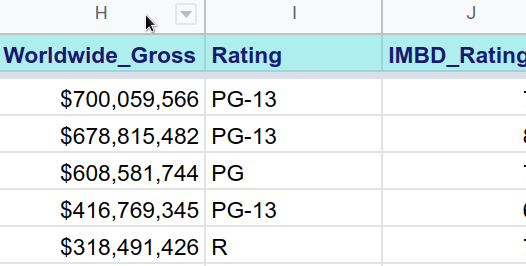 显示“向右插入 1 列”的菜单