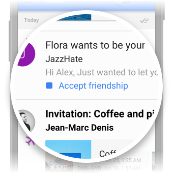 A friend accept button in Inbox