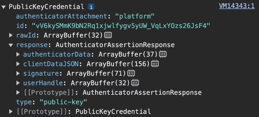 عنصر PublicKeyCredential الذي أرسله الخادم