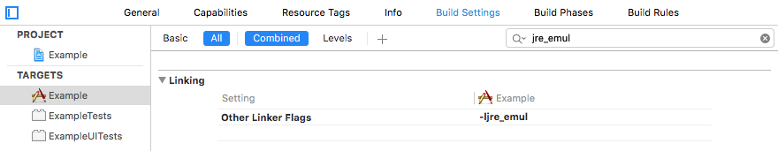 ربط مكتبة محاكاة JRE في Xcode