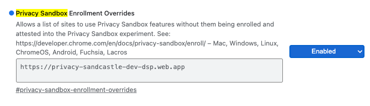 การลงทะเบียน Privacy Sandbox ลบล้าง Chromeflag