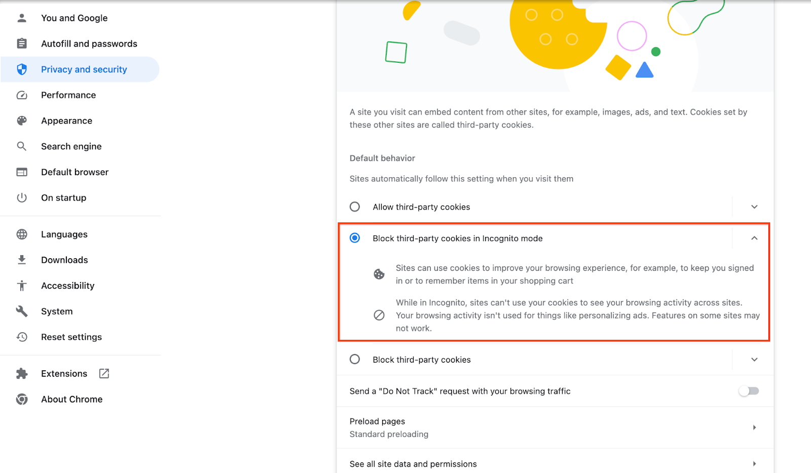 üçüncü taraf çerezi chromesetting