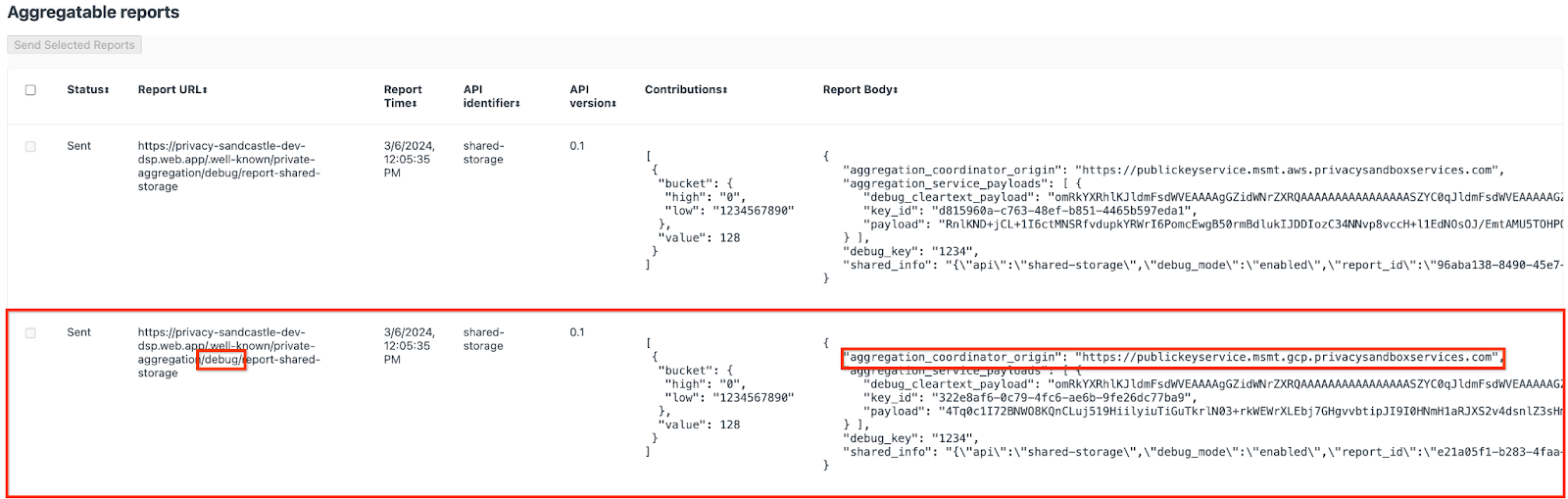 Report di debug Google Cloud