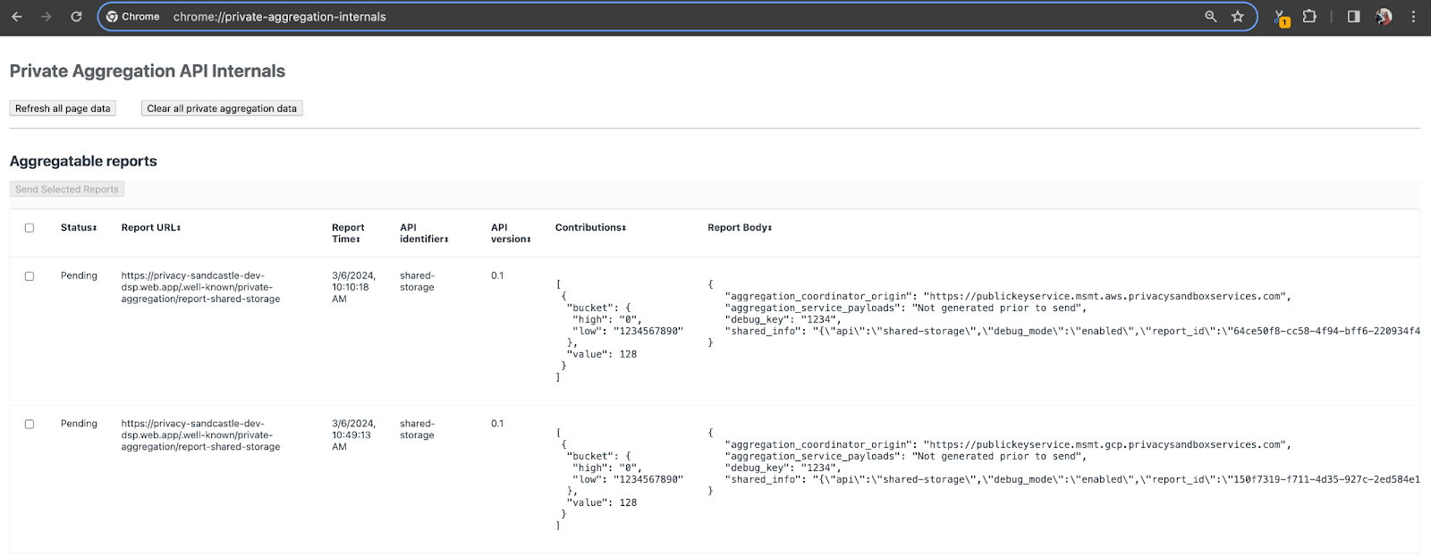 หน้าข้อมูลภายในของ Chrome