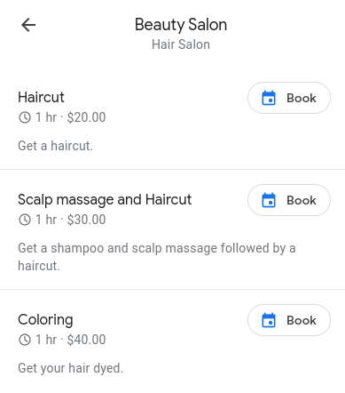 サービスの内容: ヘアカット、頭皮マッサージ、ヘアカット、カラーリング。