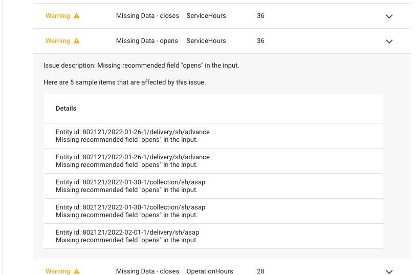 Issues displayed during feed ingestion