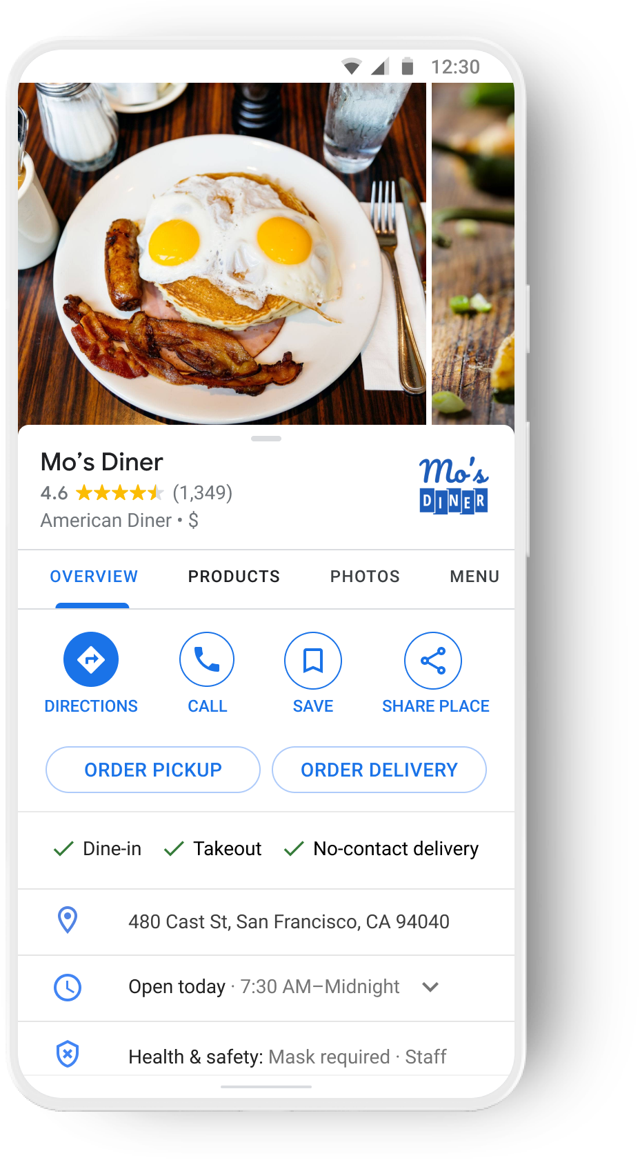 הזמנות מקצה לקצה במפות Google, מסעדה אחת.