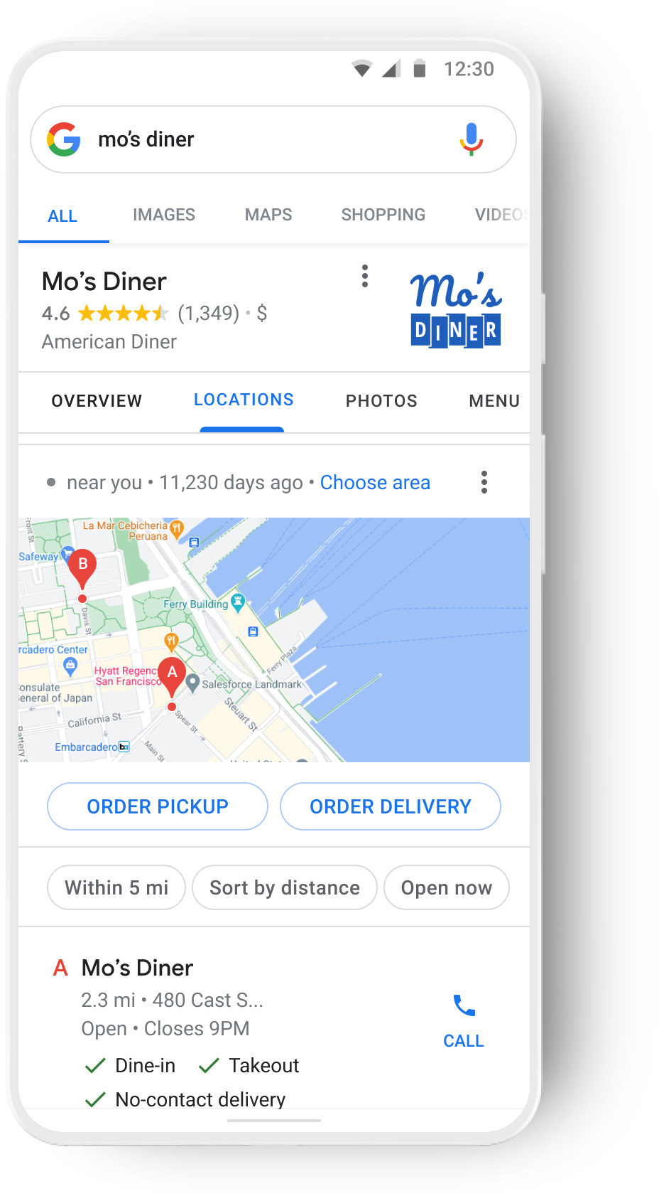 Commande de bout en bout sur la recherche Google, chaîne de restaurants.