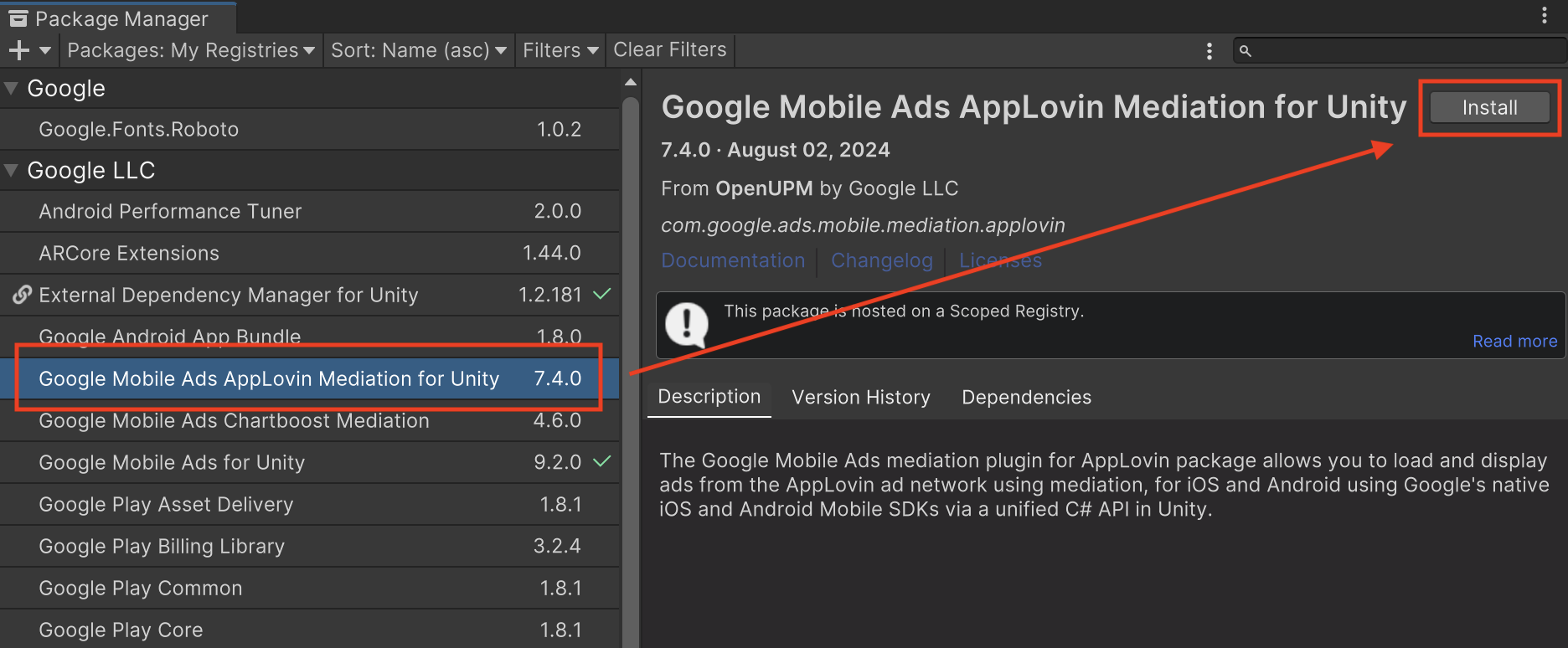 Installazione da OpenUPM