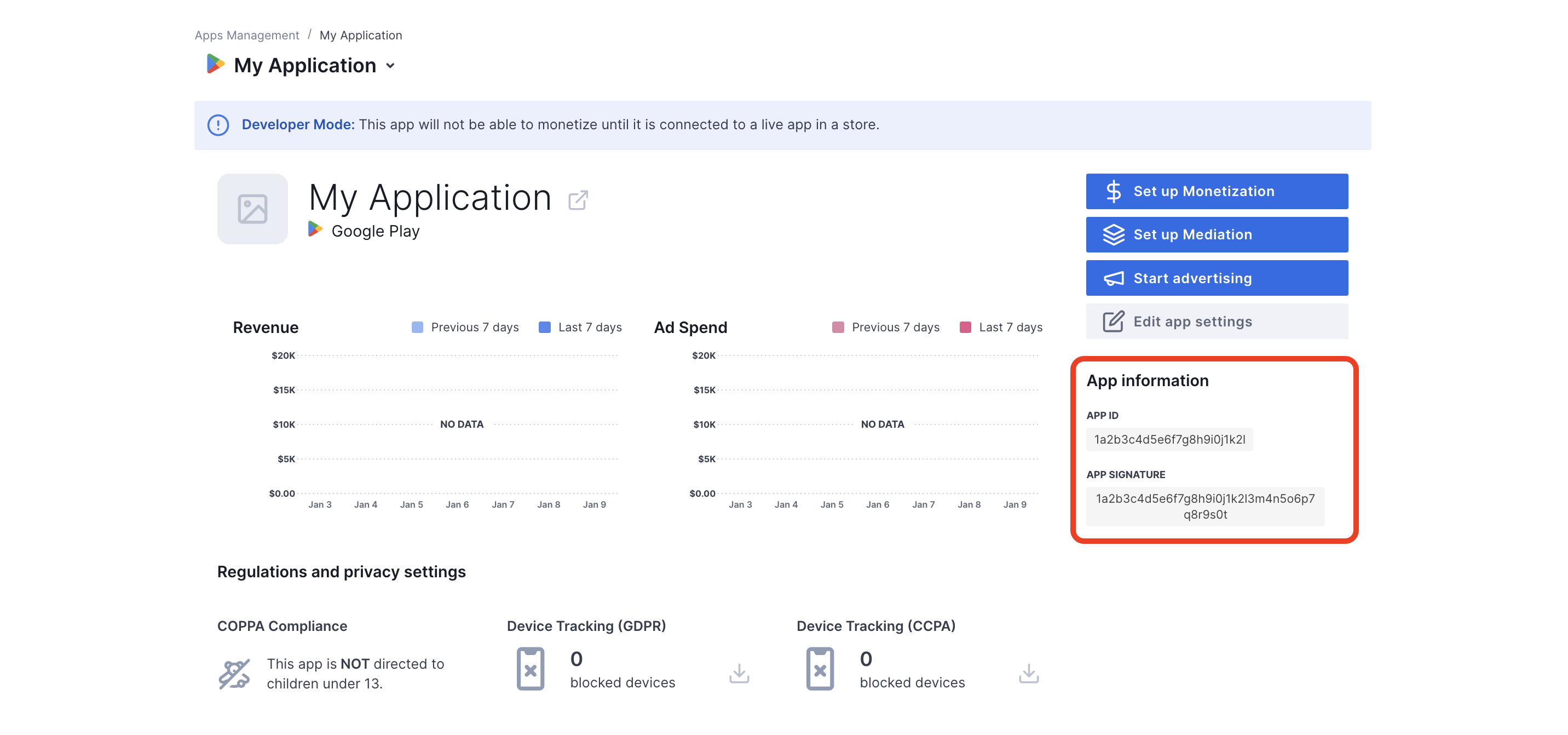 Configuración de aplicación