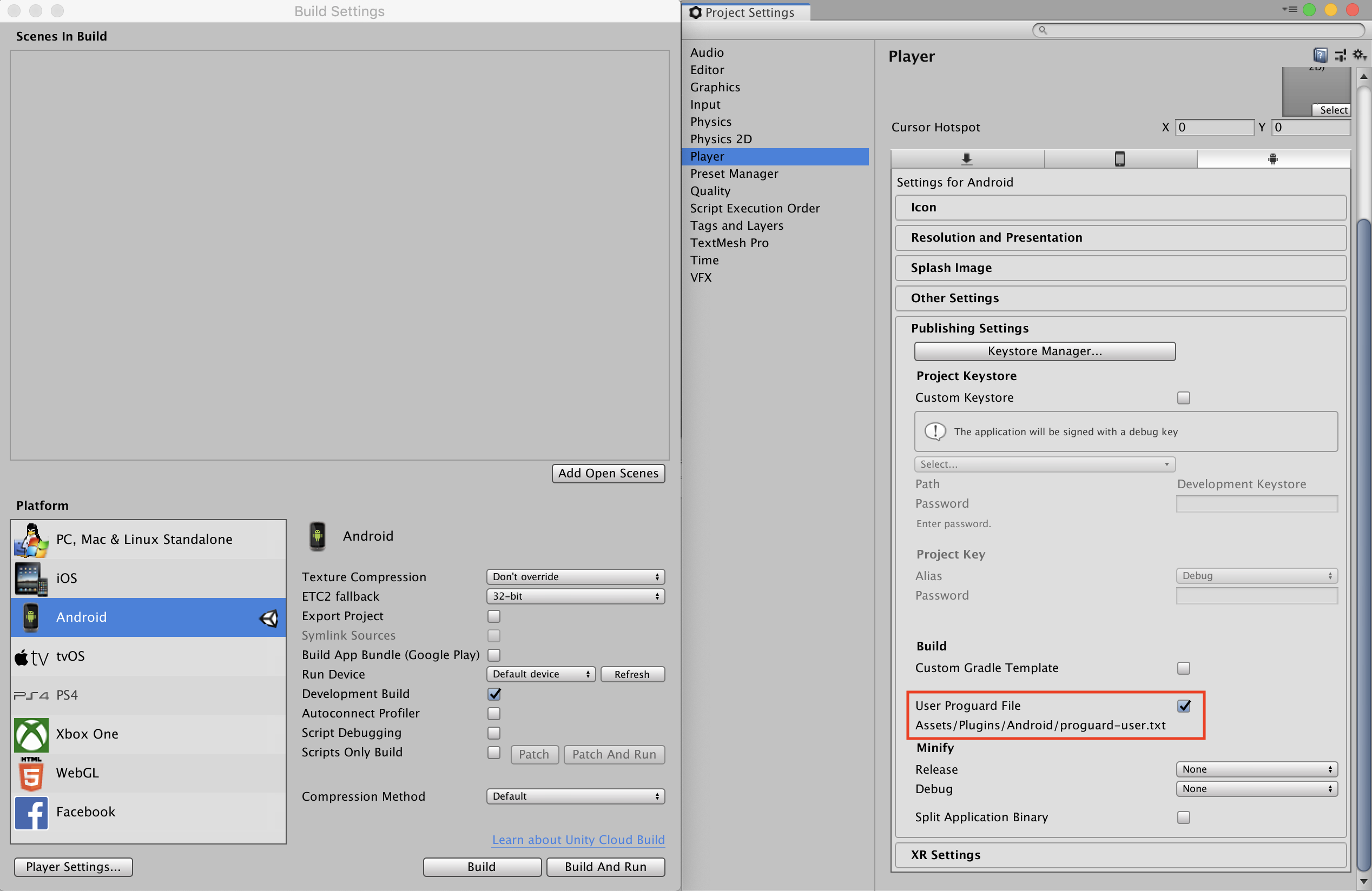 ไฟล์ Proguard ของผู้ใช้ Unity