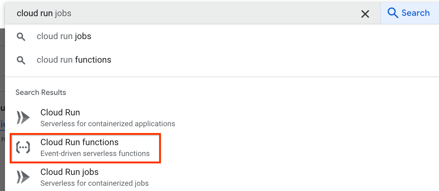 Cloud Run functions button
