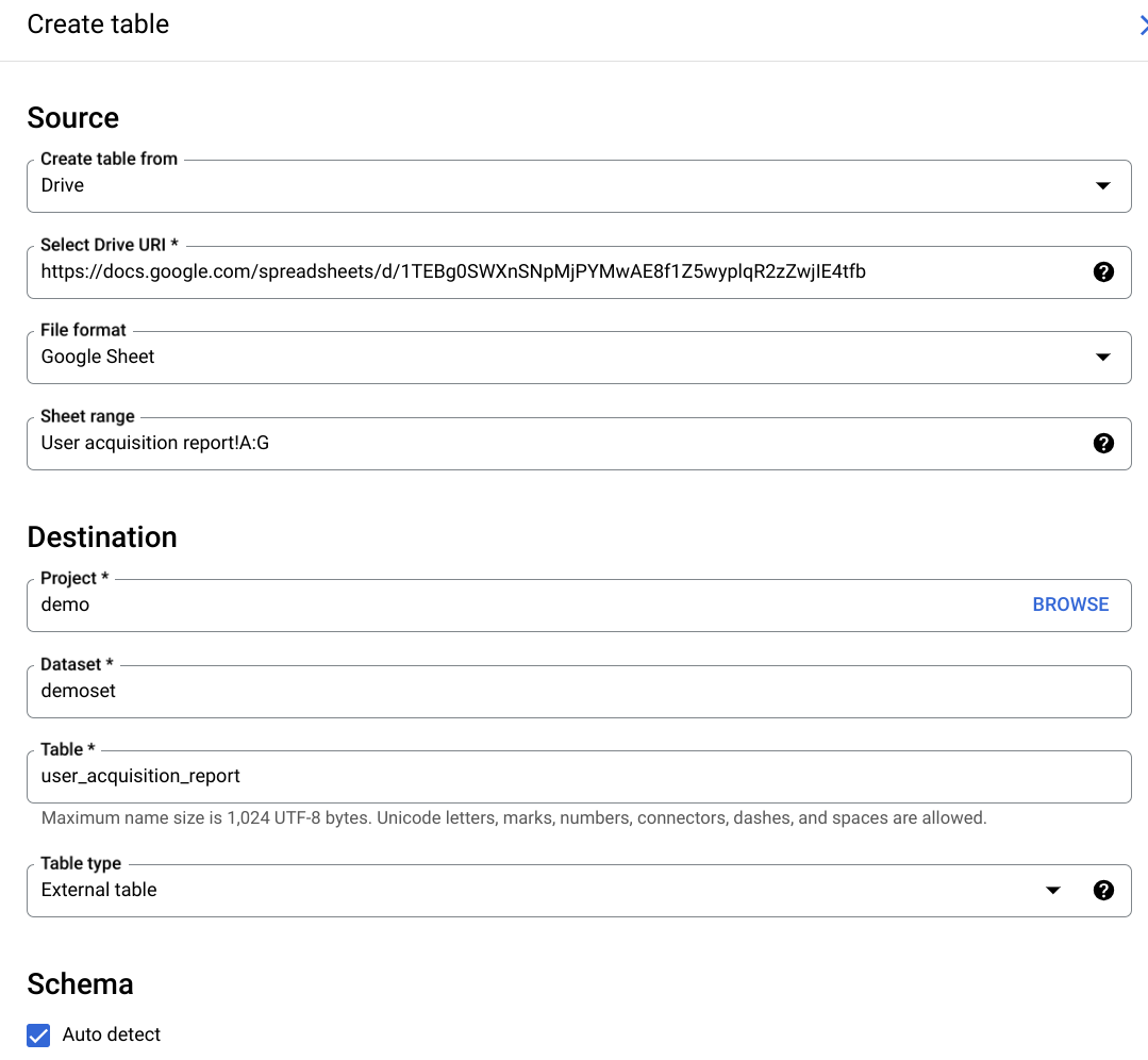 Parte 1 da configuração de tabelas externas do BigQuery