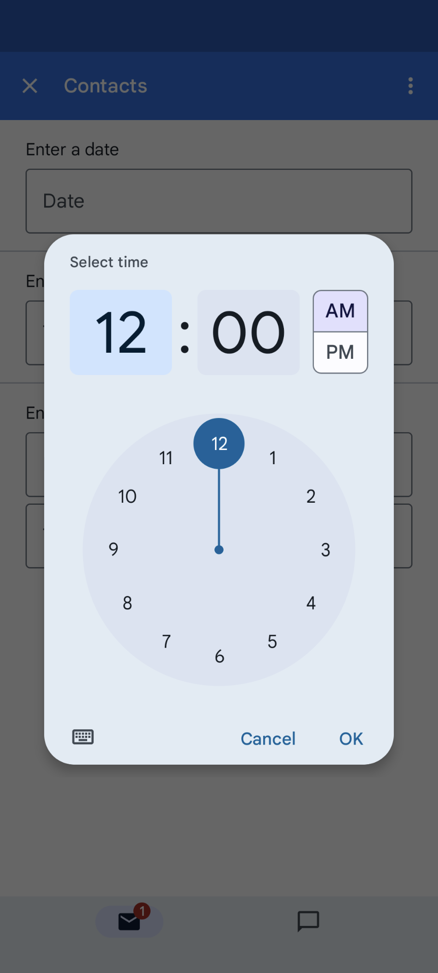 ví dụ về lựa chọn bộ chọn giờ trên thiết bị di động