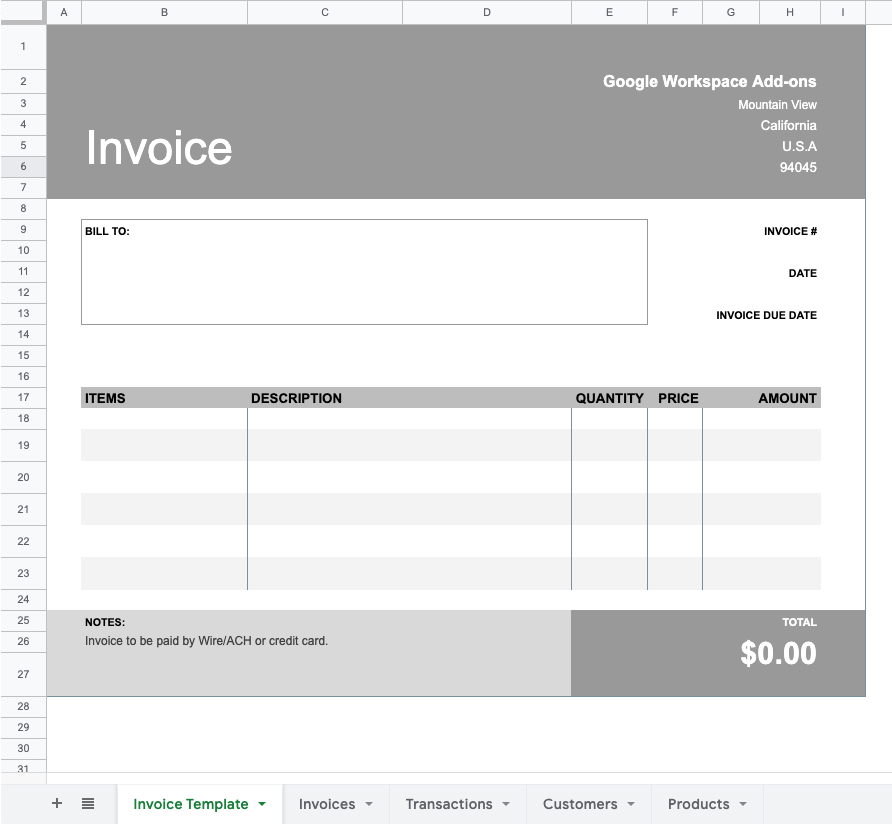 Captura de pantalla de la plantilla de factura