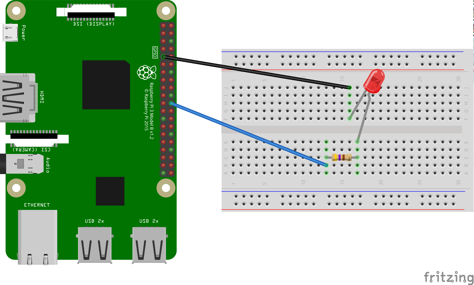 Conectar con cable una luz LED a la placa Raspberry Pi