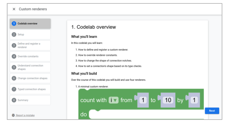 ภาพหน้าจอของ Codelab สำหรับโหมดแสดงภาพที่กำหนดเอง