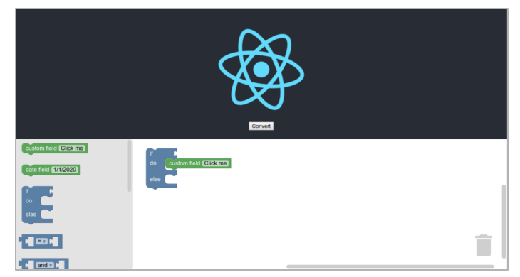 Screenshot of the blockly-react example