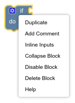 The default context menu for a block