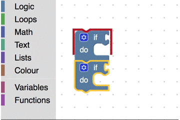 Two blocks are connected on the screen with the cursor shown in the middle of them. When the user hits the x key the blocks become disconnected.