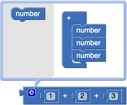 Blocco che aggiunge tre input di valore e dispone di un mutatore per aggiungerne o rimuoverne altri.