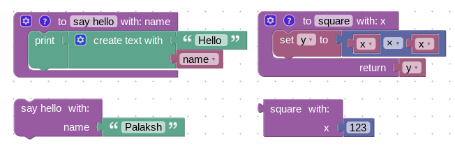 Procedure caller and definition blocks