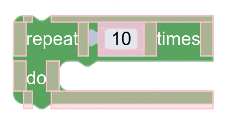 A repeat-for block with the element spacers highlighted in pink