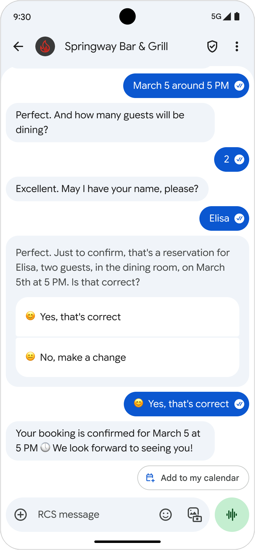 A calendar event with the data provided by the user.