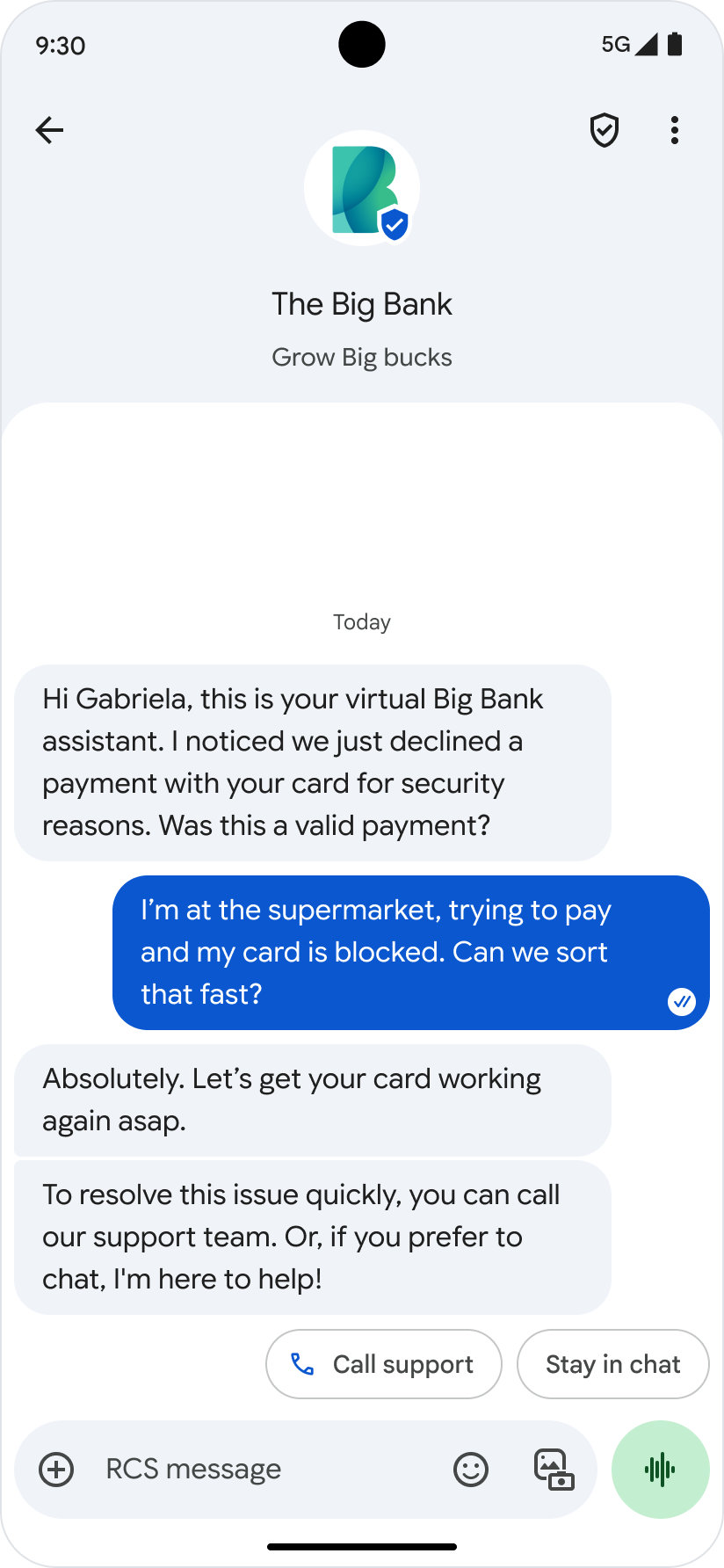 Dial a number action inside chat.