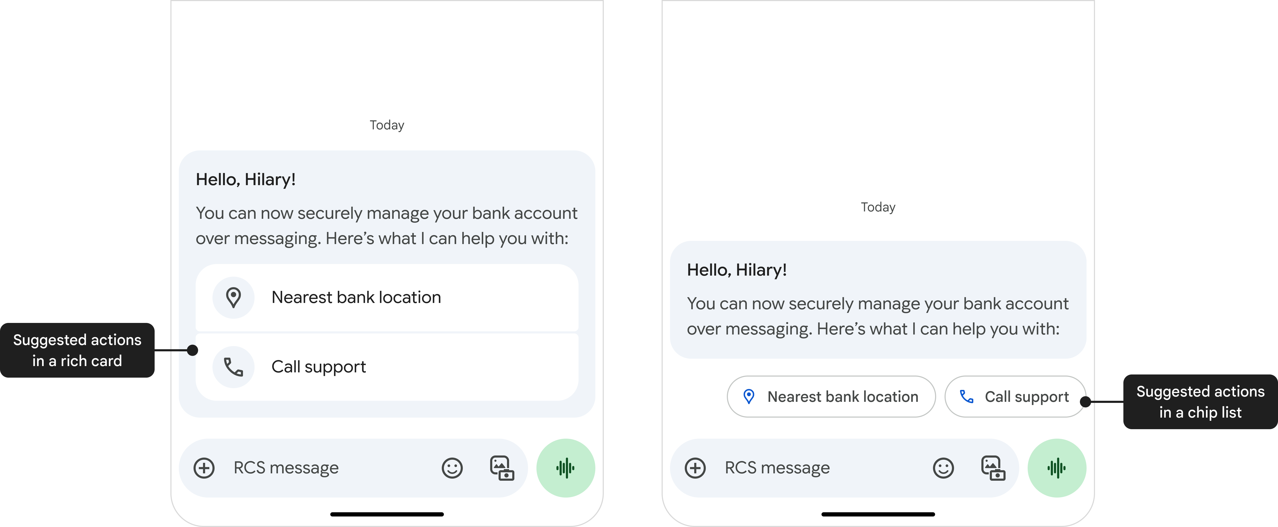 Suggested actions in a rich card