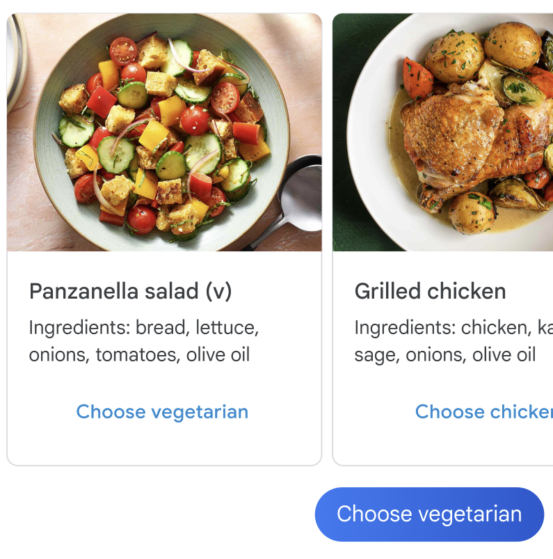 Tippe auf einen Vorschlag, um „Vegetarisch“ auszuwählen.