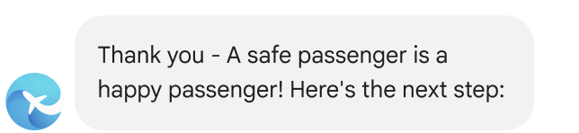 Meldungsstatus: Danke, ein sicherer Passagier ist zufrieden. Nächster Schritt