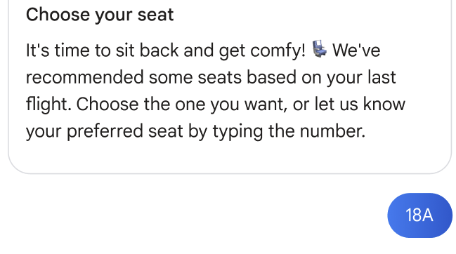 Se sugirió la sugerencia para el asiento 18A