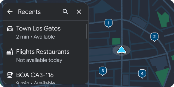 مثالی که فهرستی از مکانهای اخیر را نشان میدهد