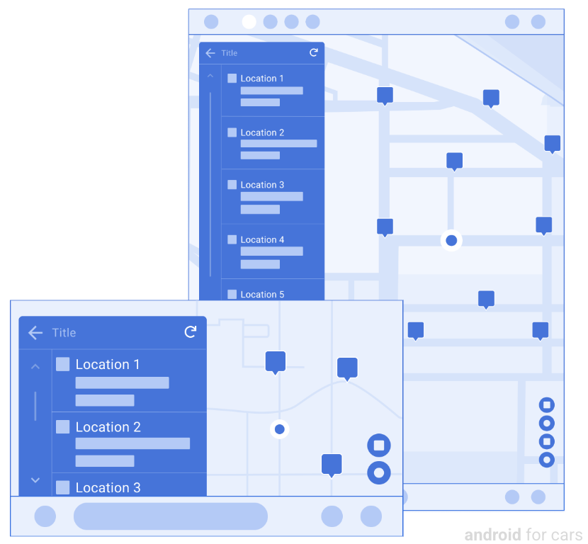 מסגרות Wireframe של התבנית &#39;רשימת מקומות&#39; (מפה)