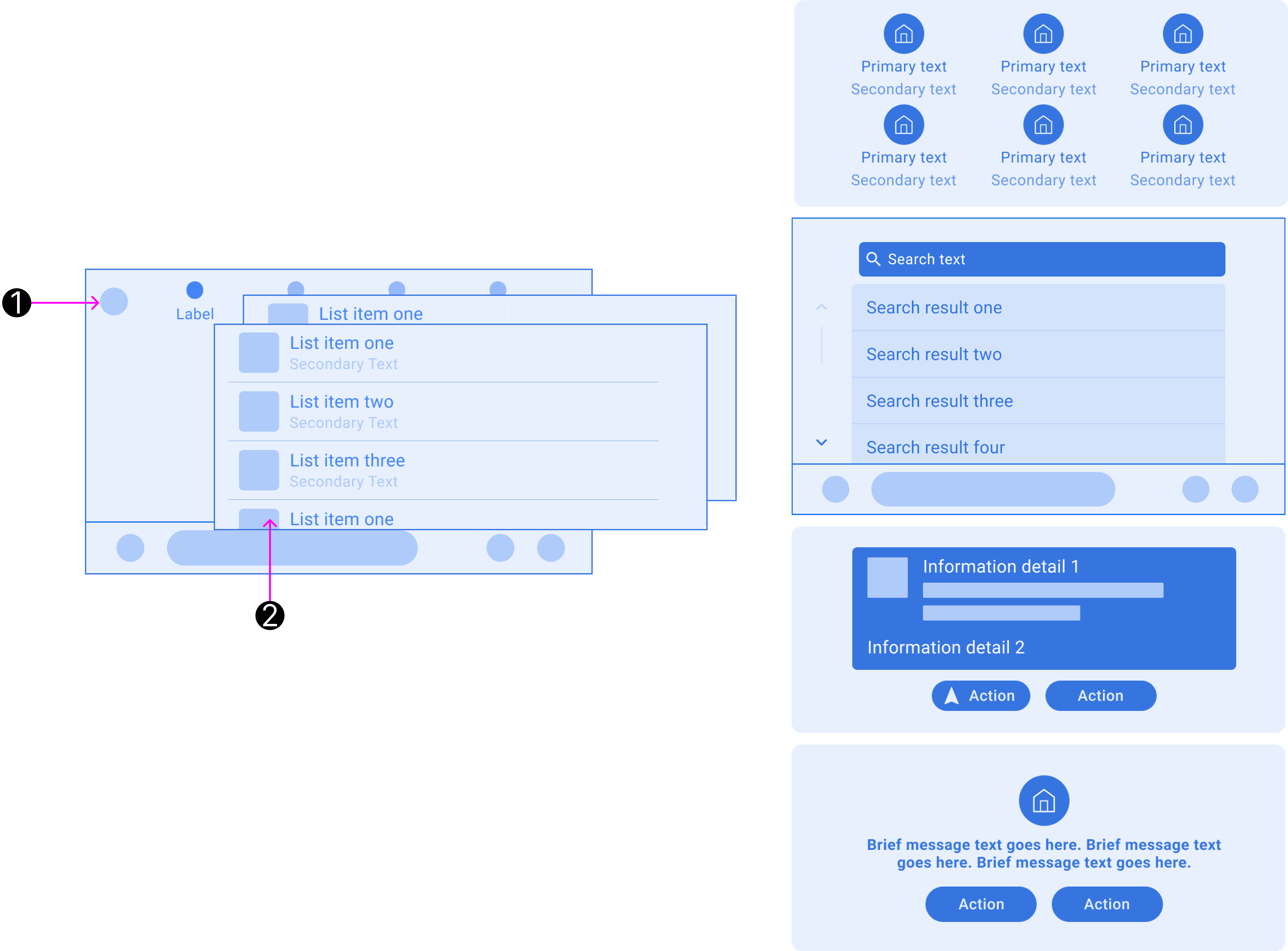 Wireframes of the Tab template, including all possible embedded templates
