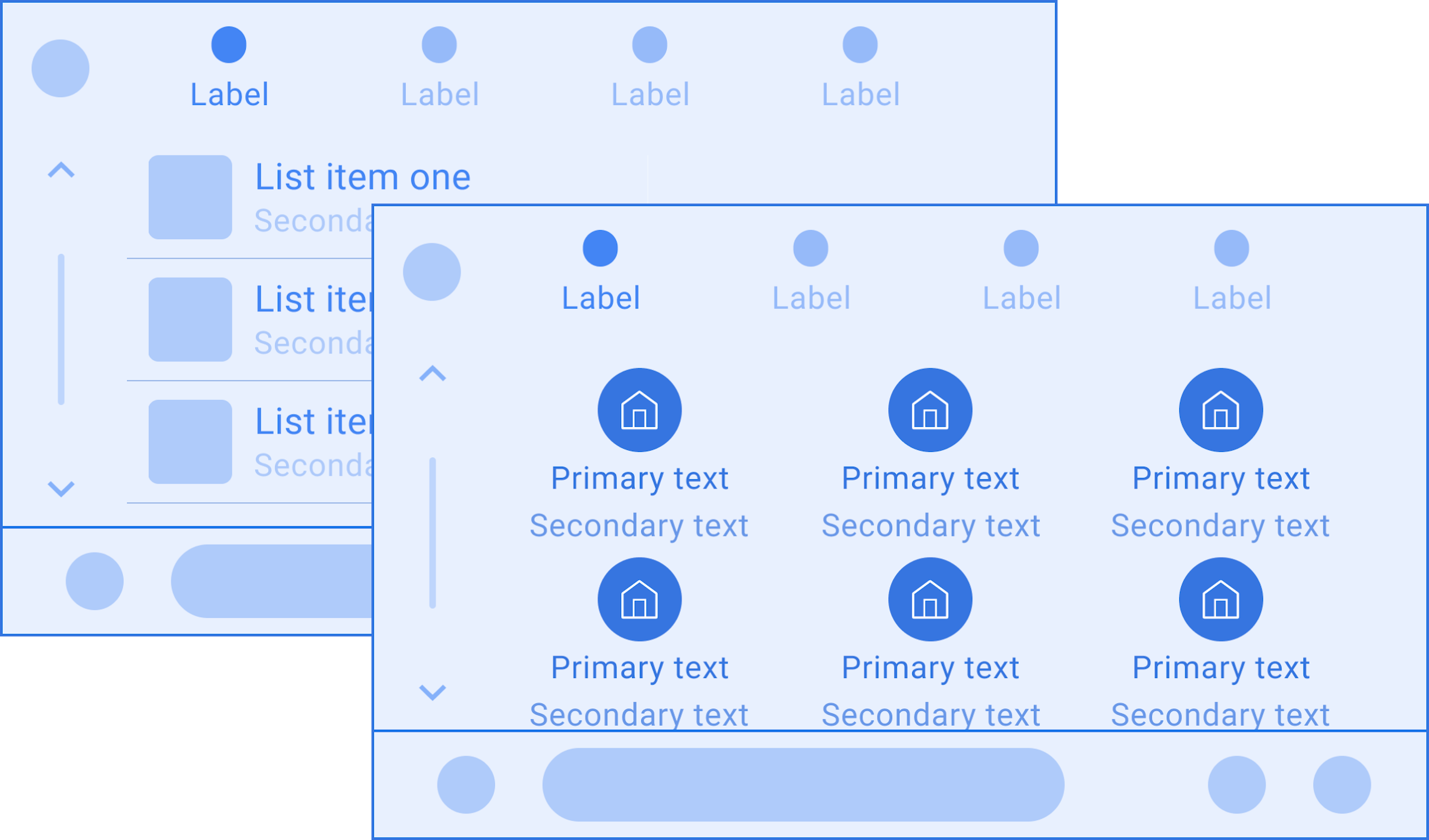 Wireframes of Tab template