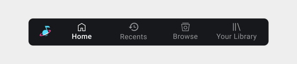 Tab bar, with Home, Recents, Browse, and Your Library tabs